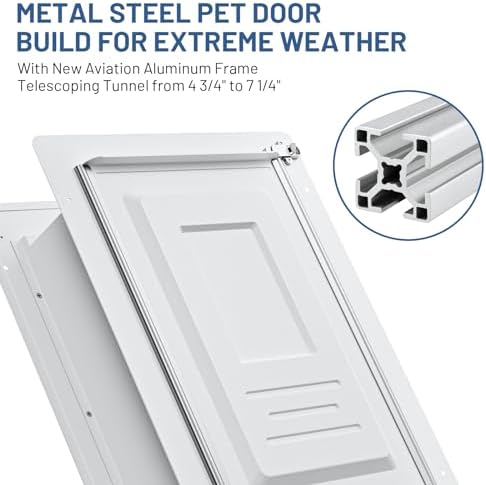 Pet Door for Wall - Steel Frame, Telescoping Tunnel & Double Silicone Flaps Dog Door, Cat Doors with Secure Lock (Cat Up to 10 lbs) - Small