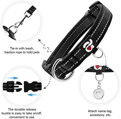 azuza Airtag Dog Collar, Medium Dog Collar with Airtag Holder, Black, M