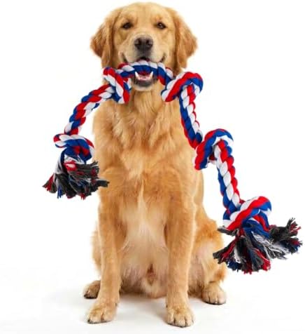 Bmag Dog Rope Toys for Aggressive Chewers, Interactive Heavy Duty Dog Toys for Medium Large Dogs, Tough Twisted Rope Toy with 5 Knots (Red)