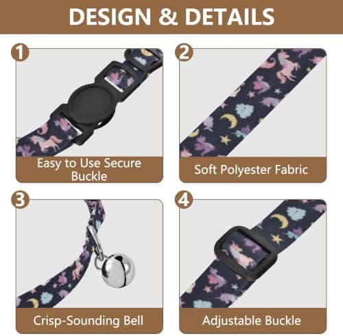 Colorful Unicorns Breakaway Cat Collars with Bell 2 Pack Cat Collars Adjustable 10.6 to 17.1 Inches