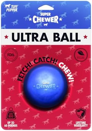 Tuff Pupper SuperChewer Tough Dog Ball Toy | Lifetime Replacement | Strong Natural Rubber | Great Dog Fetch Toy | Chew Toys for Dogs | Ultra Durable Chew Toys for Aggressive Chewers | for All Breeds