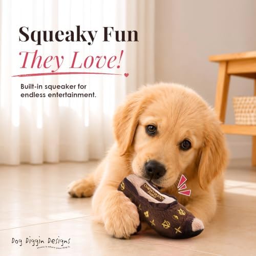 Dog Diggin Designs Chewy Vuiton Squeaky Plush Dog Shoe Toy | Luxury-Inspired Parody Designer Heel with Squeaker, Soft Plush Fashion Dog Toy – High Heel Essentials