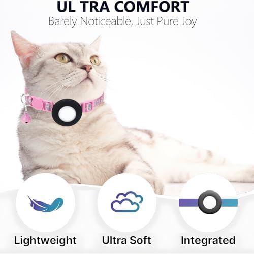 GPS Tracker for Cats, Mini GPS Pet Tracker with Collar, IPX8 Waterproof Cat Trackers Collar,No Monthly Fee,Work with Apple Find My(iOS Only),Smart Trackers for Pets-Pink-3