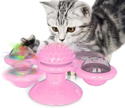 GBSYU Interactive Windmill Cat Toys with Catnip : Cat Toys for Indoor Cats Funny Kitten Toys with LED Light Ball Suction Cup‖Cat Nip Toy for Cat chew Exercise