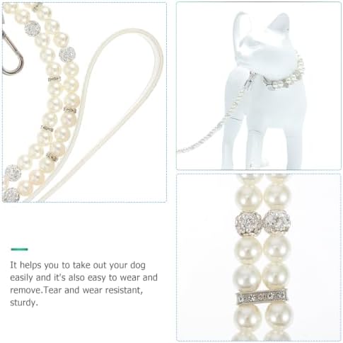 Milisten 2Pcs Adjustable Dog Pearls Collar and Leash Set Breathable Pet Neckwear for Outdoor Walking Training and Special Occasions