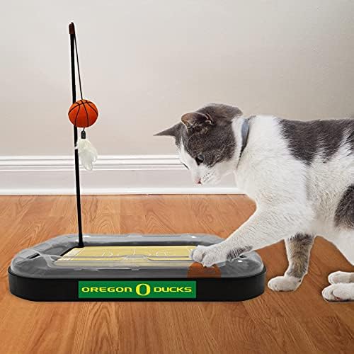 CATS SCRATCHER NCAA Oregon Ducks Basketball Court CAT Scratcher Toy with Catnip Filled Plush Basketball Toy & Feather Cat Toy Hanging, with Jingle Bell Interactive Ball Cat Chasing 5-in-1 Kitty Toy