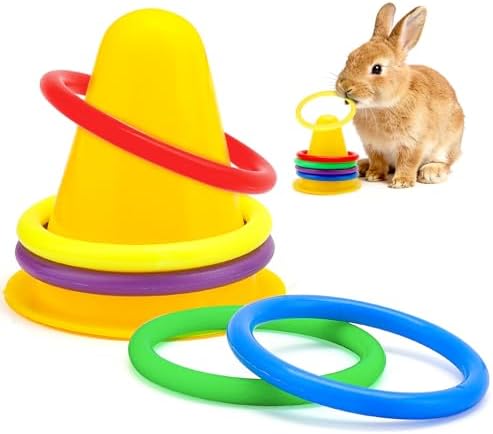 WALLFID 6-Piece Set,Bunny Toys for Rabbits Indoor,Rabbit Toys for Bunnies Boredom,Pet Enrichment Gear,Fun Activity Items,Rabbit Accessories,Suits Dutch Bunny Crossbreed Colourful Ring Set (Yellow)