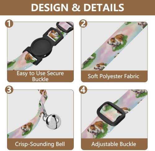 Dogs Lying Grass Bell Collar for Small Dogs 2 Pack Kitten Collars Adjustable 10.6 to 17.1 Inches