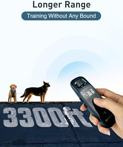 ABBIDOT Shock Collar for 2 Dogs -3300Ft 4 Training Modes Dog Training Collar with IPX7 Waterproof, Nihgt Light, Safety Lock, Rechargeable E-Collar for Small Medium Dogs (15-120 lbs)，Navy Blue Black