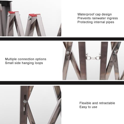 Retractable Folding Security GateStainless Steel Scissor Door for Industrial & School Use Connectable with Locking Ring & Casters (120x600cm / 47.2x236.2in)