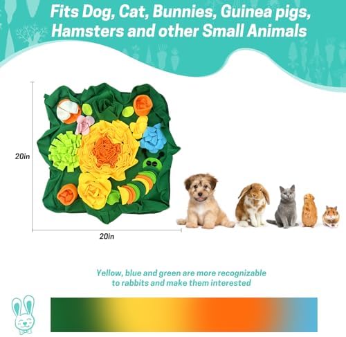 Rabbit Foraging Mat, Interactive Feed Game for Boredom, Small Pet Bunny Puzzle Toys, RUBYHOME 20" x 20" Snuffle Pad Bed Feeding Mat Rabbit Toys for Bunny Guinea Pigs Hamster Ferrets Chinchillas
