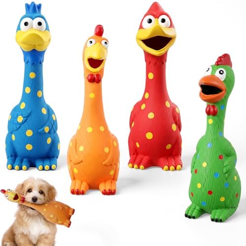 Silung 4 Pack Squeaky Rubber Chicken Dog Toys 11.8" Latex Chew Toys Funny