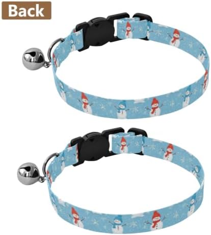 2 Pack Small Dog Collar Cute Snowmen Hats Scarves Breakaway Cat Collars with Bell, Adjustable Length 10.6" to 17.1"
