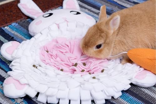 Vedem Small Animal Snuffle Mat Fleece Foraging Mats Interactive Feeding Toy Rabbit Guinea Pig Rat Hamster Anti Slip Treat Dispenser (Bunny)