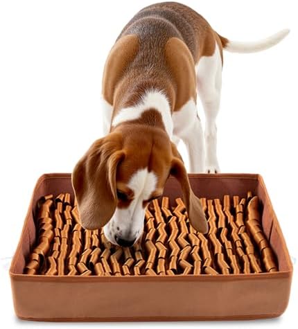 FunFurry Snuffle Mat for Dogs, Dog Puzzle Mat, Interactive Dog Toys for Enrichment,Sniff Mats with Non-Slip Backing,Suitable for Breeds and Sizes of Dogs (Brown, 17" X 15")