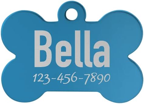 Signature Custom Laser Engraved Anodized Aluminum Pet ID Tags (Blue, Bone 1 1/2" x 1")
