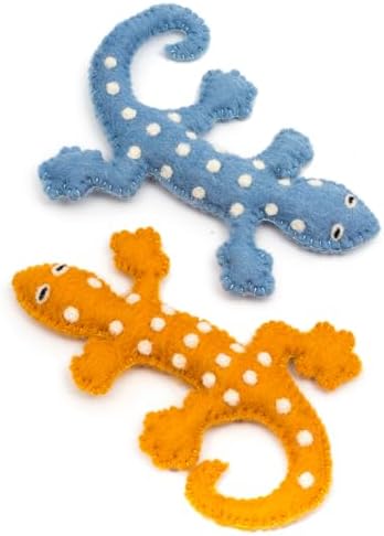 Glaciart One Felt Lizard Cat Toy – 2 Pcs | Soft Fuzzy Enrichment 100% Natural Wool - Interactive Catnip Play Cat Toy Set - Safe for Pets, Non-AZO Colored Dyes