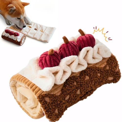 Dog Puzzle Toys - Enrichment Squeaky Snuffle Treat Dispensing, Interactive Dog Toys for Boredom and Mental Stimulating, Cherry Roll Cake Mat Dog Toy for Small, Medium and Large Dogs