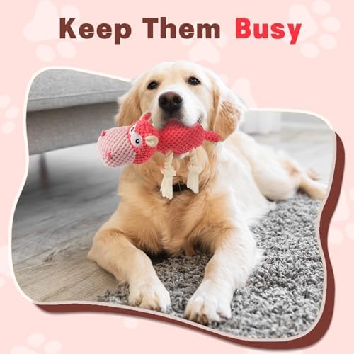 TOOPTATE Hippo Squeaky Dog Toy, Pink, Medium
