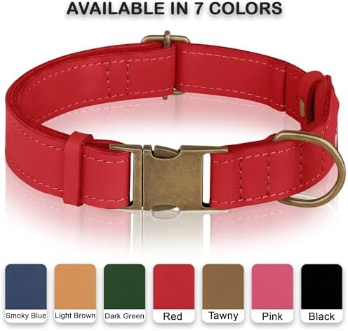 AirTag Dog Collar - Genuine Leather Dog Collar with Apple AirTag Holder and Metal Buckle - Smart GPS Tracking Pet Collars (Red, XL, 20"-25" Neck Fit)