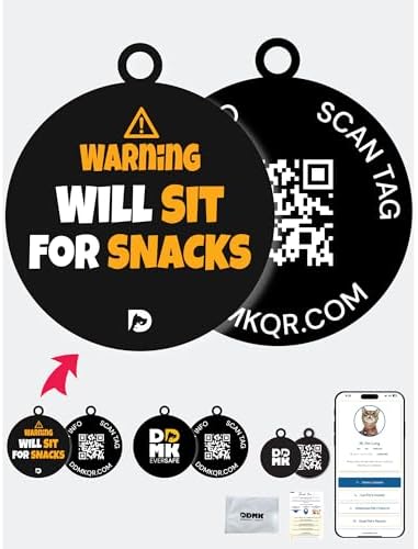DDMK Smart Pet Tag Set | Includes 3 Tags | QR Code for Instant Alerts | Custom Pet Profiles | Durable & Waterproof | No Subscriptions or Fees |10-Will SIT for Snacks