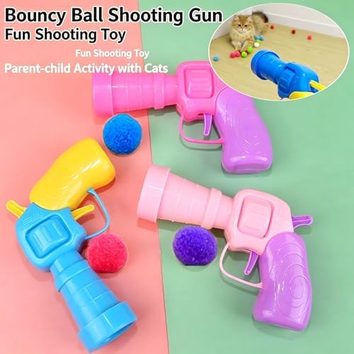 Interactive Cat Ball Launcher Toy with 50 Soft Pom Pom Balls, 3 cm Colorful Plush Ball Cat Toys, Low-Noise Indoor Chase Toy Set for Cats, Kittens, Exercise, Training and Play
