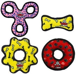 TUFFY® 4 Pack Bone, Gear Ring and Ring Plush Dog Toys