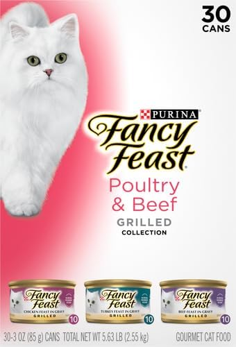 Fancy Feast Purina Grilled Wet Cat Food Poultry and Beef Collection Wet Cat Food VarietyPack - 3 Ounce (Pack of 60)