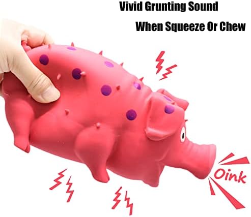 Pig Squeaky Dog Toy, 2 PCS Interactive Rubber Dog Chew Toy - Durable Latex Spot Grunting Pig Toys that Oink for Small Medium Large Dogs (Yellow, Pink)