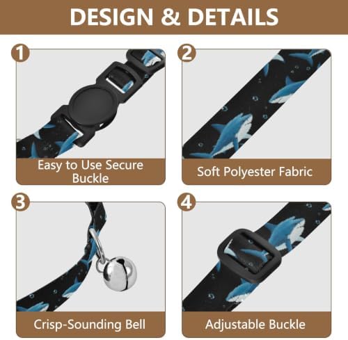 2 Pack Cat Collars Cute Shark Blue Bell Collar for Small Dogs, Adjustable Length 10.6" to 17.1"
