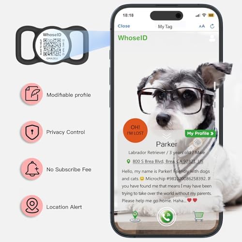 QR Code Dog Tag with NFC, Personalized Pet ID Tag, Silicone Dog ID Tag, Modifiable Pet Online Profile, Multiple Emergency Contact, Scan QR Code Send GPS Location Email (Small, Black&White)
