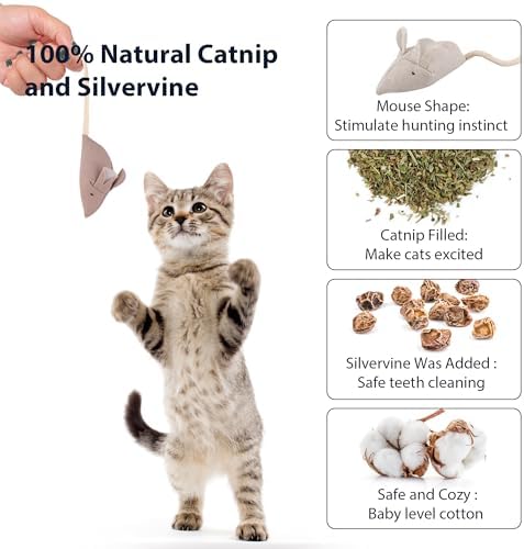 Catnip Mice Cat Toys, 6 Pcs Interactive Fabric Mouse Toys for Indoor Cats