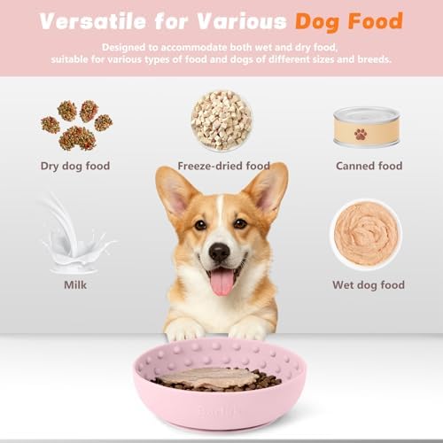 Dog Lick Bowl, Silicone Slow Feeder Dog Bowl with Strong Suction, Pink