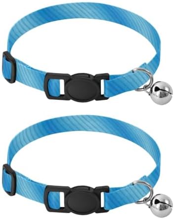 Blue Striped Gradient Dog Bell Collar 2 Pack Kitten Collars Adjustable 10.6 to 17.1 Inches