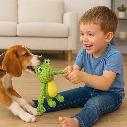 Plush Frog Dog Toy, Squeaky Interactive Tug Toy for Small Medium Dogs