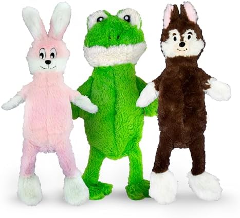 FGA MARKETPLACE Frog Rabbit and Fox Flat NO Stuffing NO Squeak Plush Dog Toy, Funny Style Will Entertain Your Pet for Hours, Recommended for Small and Medium Dog 21 INCH Long