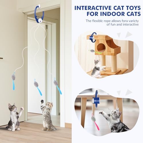 Wortade Automatic Hanging Cat Toy, Electric cat Teaser, Dark Blue