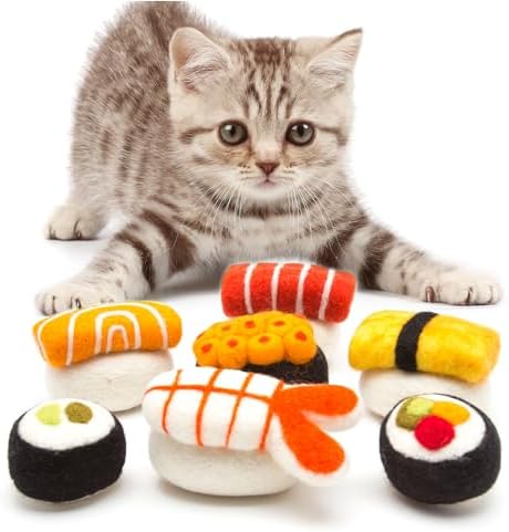 Glaciart One Wool Sushi Cat Toy Set with Catnip | Cute Cat Toy for Interaction & Boredom Relief, Encourages to Exercise, Explore & Play | Filled w/Organic Catnip to Help Sooth or Reduce Anxiety