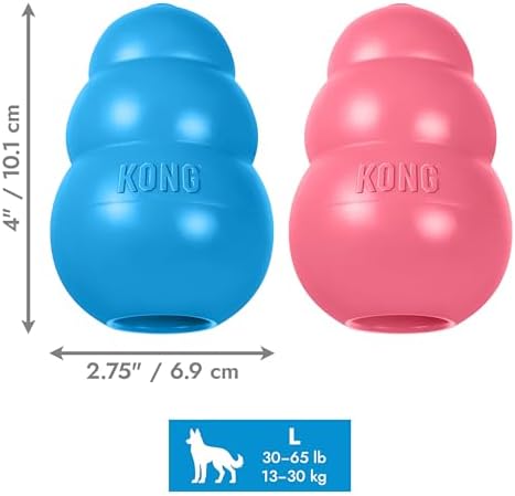 KONG Puppy Classic Toy – 2 Pack – Soft Natural Rubber for Teething, Enrichment, Crate Training & Chew Behavior Training (Large)