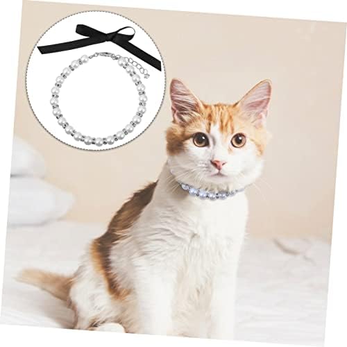 Kisangel Adjustable Imitation Pearl Pet Necklace Collar with Ribbon Bow Durable Wedding Collar for Cats and Dogs Smart and Comfortable Jewelry Accessory for Parties and Walks