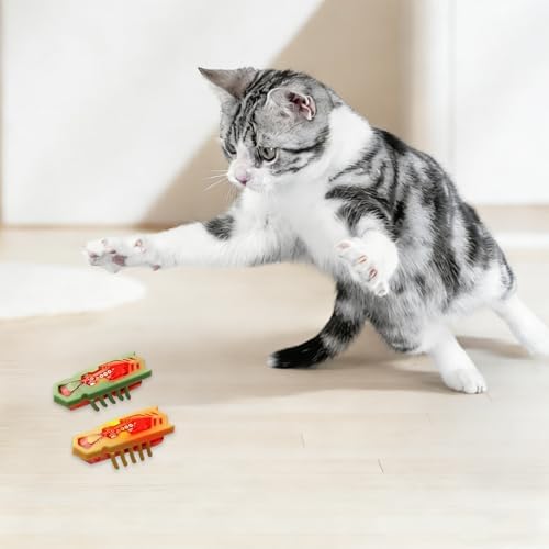 XCZAP Cat Electric Toy Bug – Automatic Rolling Interactive Cat Toy(2-Pack) (A-LS-Luminous Yellow Green)