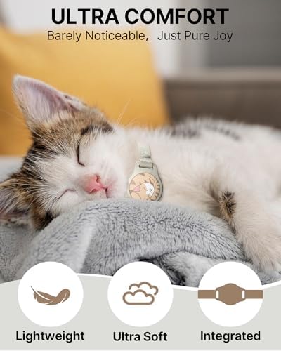 Cat Tracker Collar - Tracking Pet Collar with Finder Tag Waterproof, No Monthly Fee, Compatible with Apple Find My (iOS Only), Light Khaki