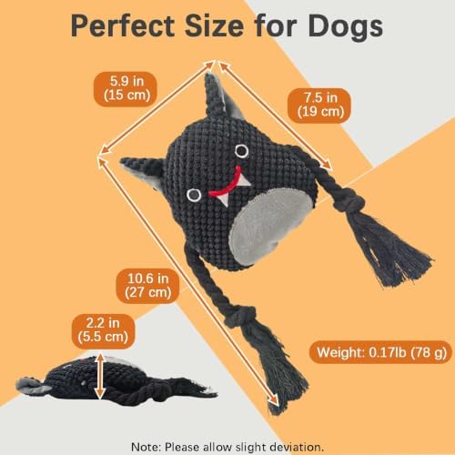 Black Bat Squeaky Plush Dog Chew Toy, 10.6 in Rope Crinkle Toy