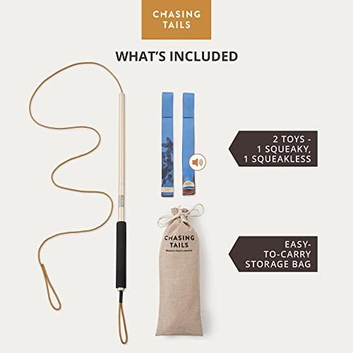 Chasing Tails Flirt Pole for Small Dogs - 26 Inch with 70 Inch Rope and Two Toys -Interactive Play Equipment for Small and Medium Breeds - Durable and Fun Exercise Tool for Active Pets