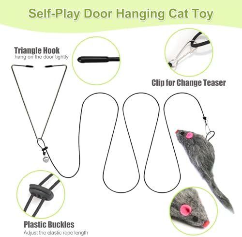 ChicWow Interactive Retractable Cat Wand & Hanging Toys for Cats - 2 Wands, 2 Hanging, 7 Teaser Cat Toys for Indoor Adult Cats Kitten, Includes Feather, Mouse, Fish, Worm, 1 Spare Elastic Rope