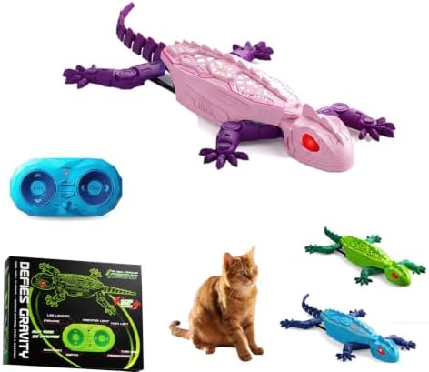 Remote Control Wall Climbing Gecko for Cats, Interactive RC Lizard that Climbs Walls & Ceilings for Indoor Felines, Rechargeable Electric Pet Chaser with Lifelike Crawling Action (Pink-1pcs)