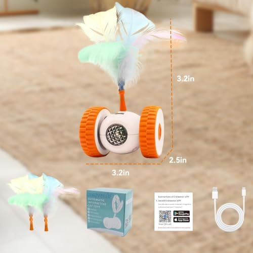 Cat Toys Cat Remote Control Toy, APP Bluetooth Connect Remote Control Cat Toys for Indoor Cats Electronic Automatic Moving Mouse Cat Toy with 6 Lights USB Rechargeable (Orange)