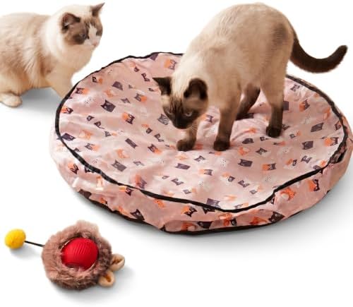 Meowball Mat, Interactive Cat Toy, Hide and Seek Cat Toy, Automatic Rolling Ball, for Indoor Cats, 1 Mat + 1 Ball，Pink