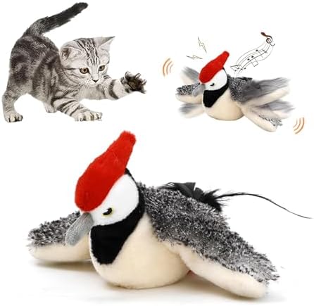 Yewmow Interactive Chirping Cat Toy,Flapping Wings Sound Toy