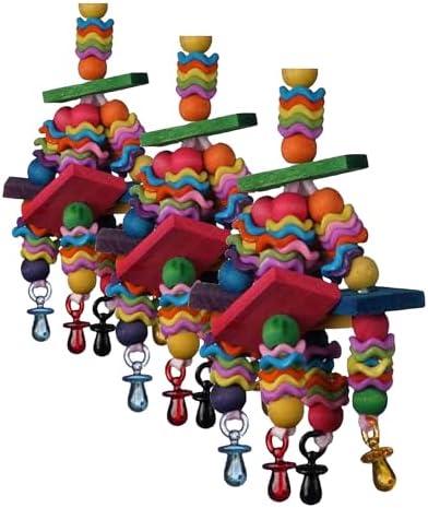 Super Bird Creations SB736 Wiggles and Wafers Bird Toy - Interactive Enrichment for Conures, Quakers, Caiques, Pionus, Senegals - Wooden, Acrylic Beads, Pacifiers - Medium Bird Size, 3” x 5” x 9”